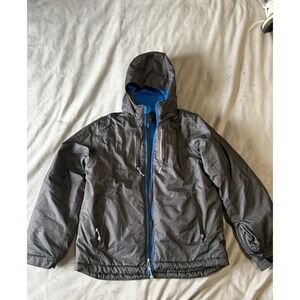 LL Bean Kids Gray Insulated Winter Ski Jacket Blue Fleece Lined L 14-16 505690